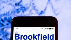 Brookfield Renewable logo on mobile phone screen.  BEPC stock.  BEP stock.