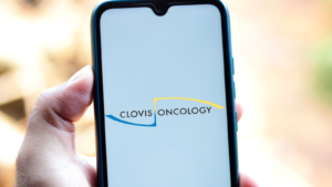 In this photo illustration the Clovis Oncology (CLVS)logo seen displayed on a smartphone