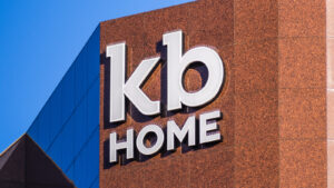 KB Home logo at headquarters building. KBH stock.
