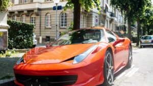 Ferarri car on the streets of France.
