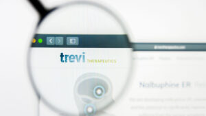 Trevi Therapeutics logo on a webpage. TRVI stock.