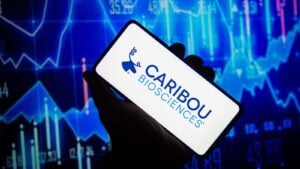 The logo for Caribou Biosciences displayed on a smartphone screen.