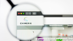 Illustrative Editorial of Chimerix Inc website homepage. Chimerix Inc logo visible on display screen. CMRX stock