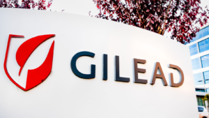 Gilead sign at their headquarters in Silicon Valley; Gilead Sciences, Inc. is an American biotechnology company that researches, develops and commercializes drugs. GIL stock