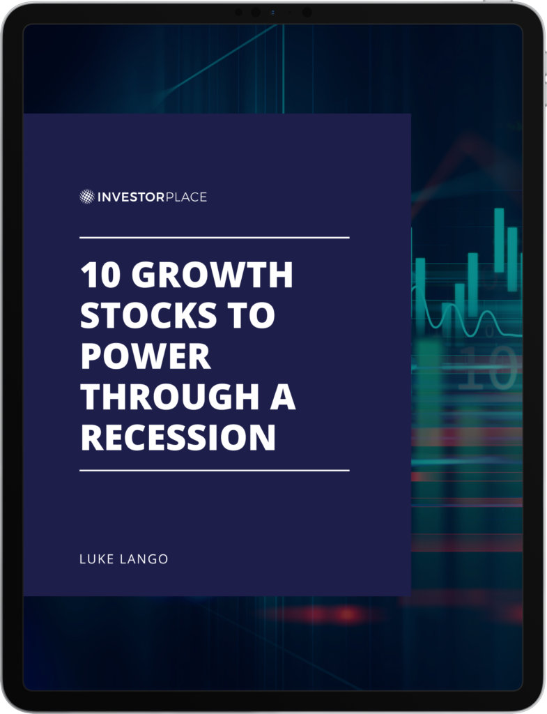 Luke Lango's report, "10 Growth Stocks To Power Through A Recession" surrounded by a black border