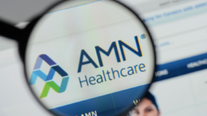 AMN Healthcare Services website homepage. AMN Healthcare logo visible.