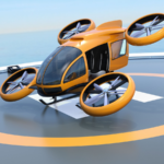 An image of an orange eVTOL sitting on a helipad, the ocean in the background. best flying car stocks