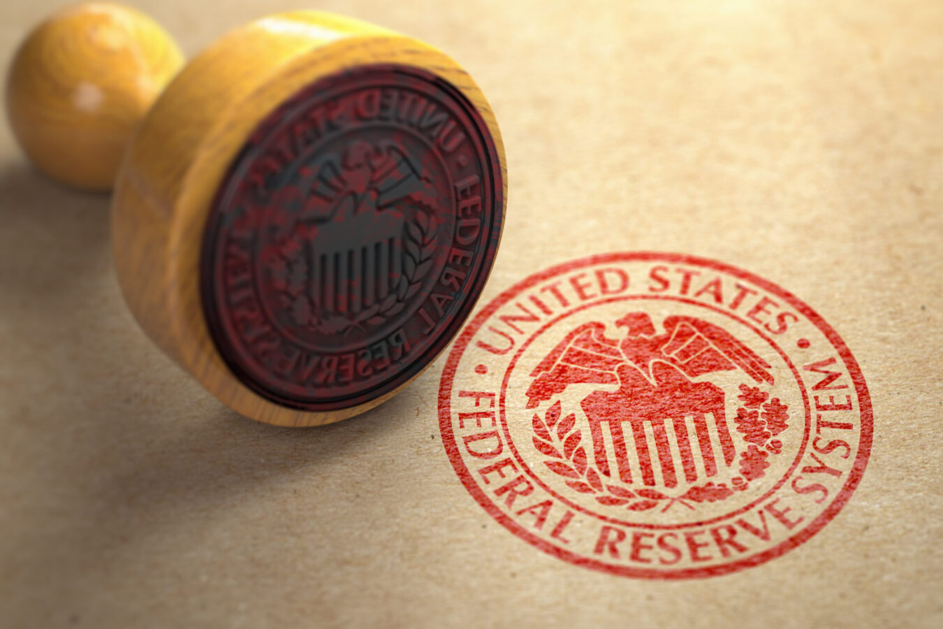 Federal Reserve System (FED) symbol stamp on craft paper; Fed