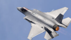 AIRI stock: Close top view of a F-35C Lightning II with afterburner on