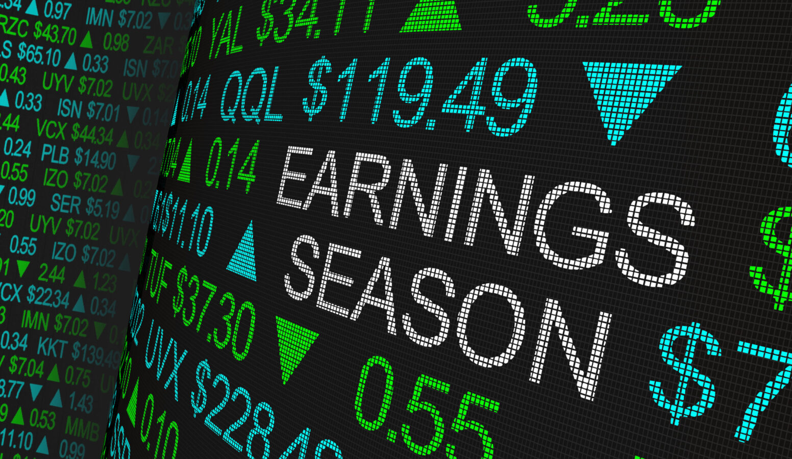 a screen showing earnings and text that says EARNINGS SEASON