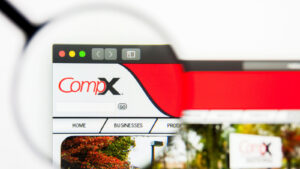 CIX stock: a magnifying glass over the Compx International website logo