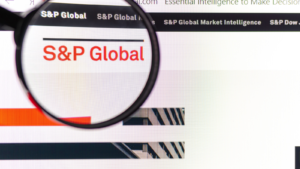 S&P Global (SPGI) 社の公式 Web サイトの虫眼鏡を通したスクリーンショット