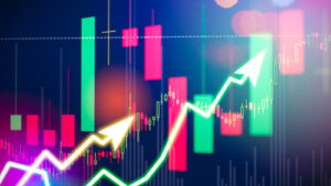 An abstract image of a stock chart with two arrows pointing upward representing value stocks