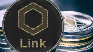 A physical token representing Chainlink (LINK-USD) crypto.