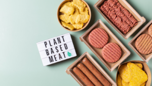 Variety of plant based meat, food to reduce carbon footprint. The Very Good Food Company (VGFC) makes plant based food products.