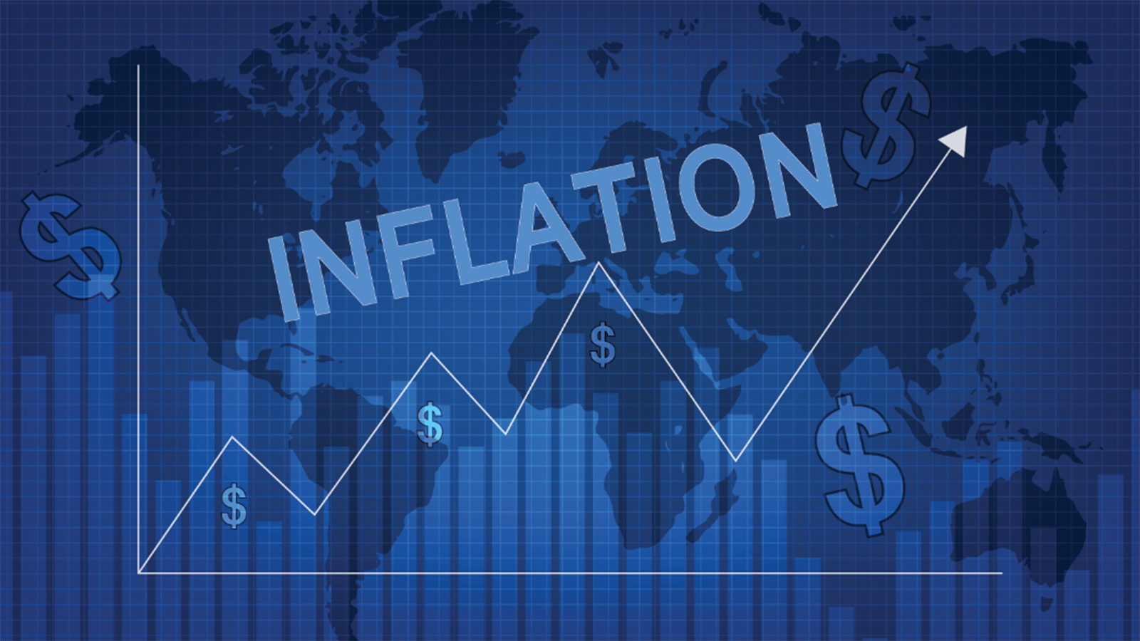 Stocks Down Today. A concept image showing a price chart with the word Inflation over a blue background.