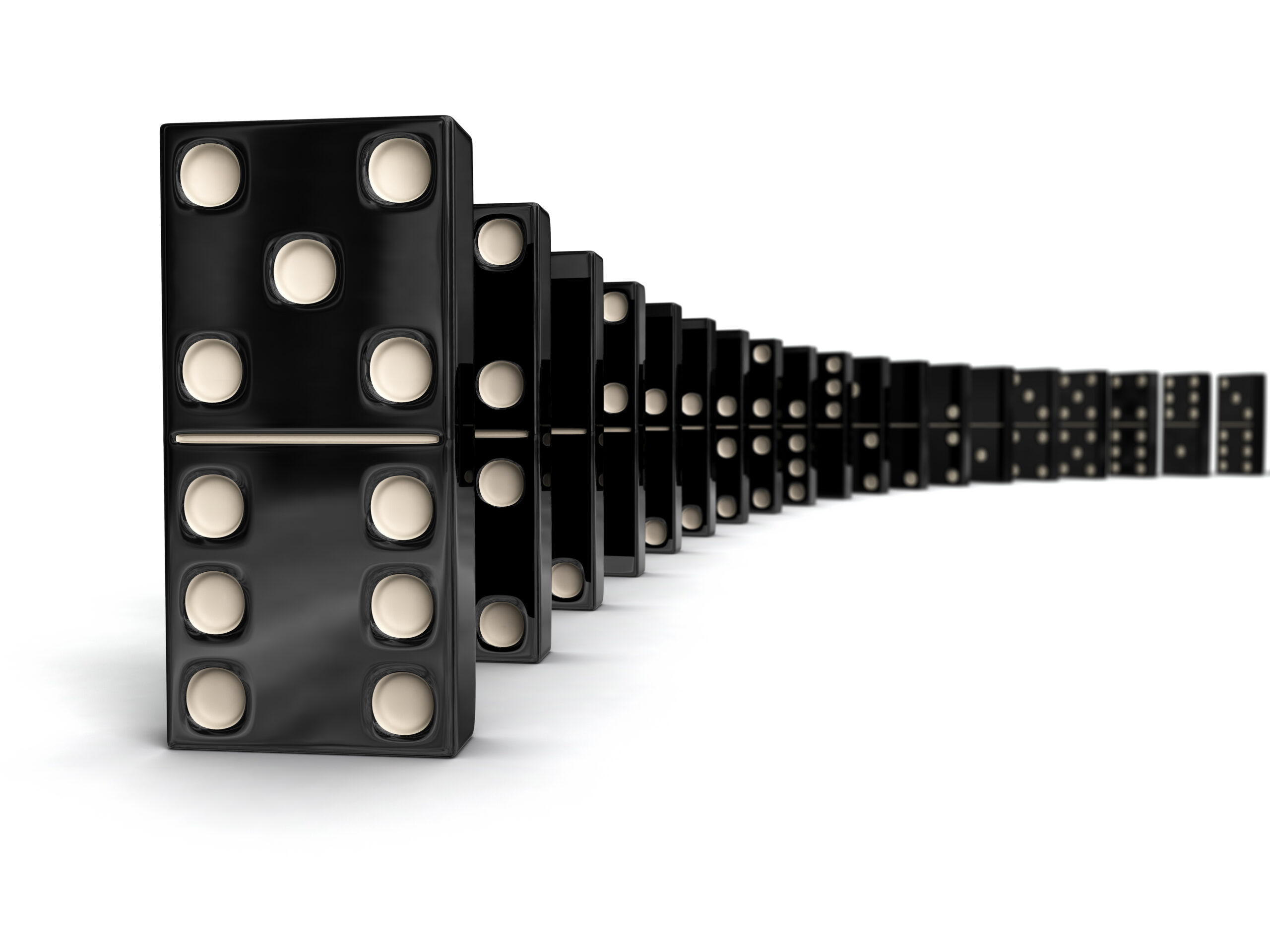 Domino - row of black dominoes on white
