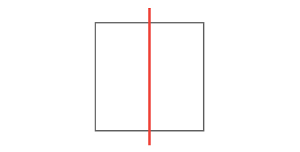 Image of a square cut in two. 
