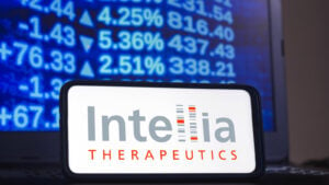 Intellia Therapeutics (NTLA Stock) logo on a smartphone screen.