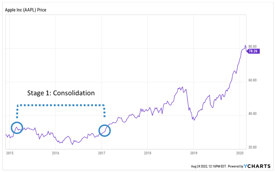 A graph highlighting a consolidation phase in AAPL stock