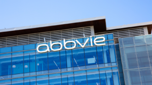 Close-up of AbbVie (ABBV) building corporate office, an American biopharmaceutical company with its headquarters in Lake Bluff, Illinois, USA