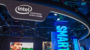 The Intel (INTC) booth at the CES show in Las Vegas on January 08 2017 , CES is the world's leading consumer-electronics show.