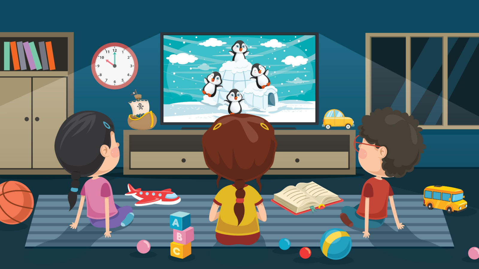 Children Watching Television In A Room. MMV stock