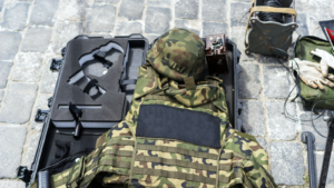To defuse a bomb, military bulletproof vest, helmet, CDRE stock