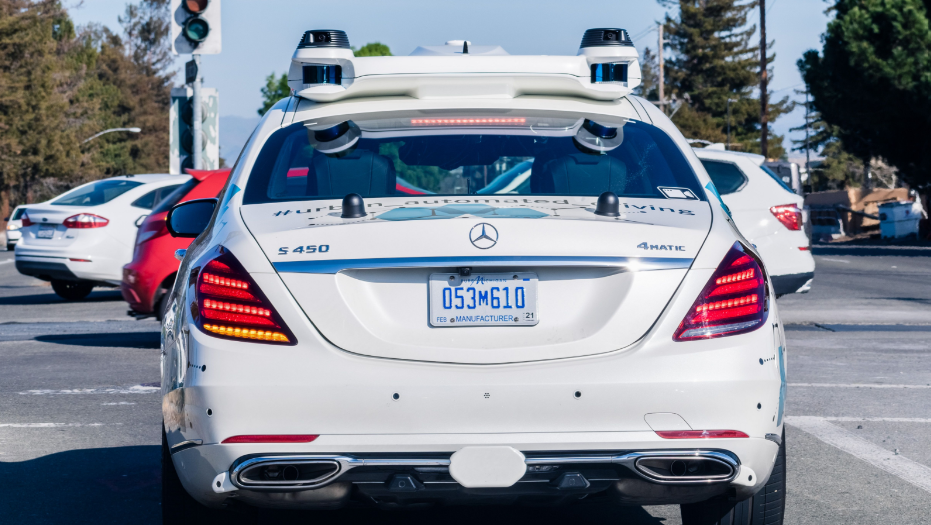 Mercedes Benz self-driving vehicle performing tests on the streets of Silicon Valley