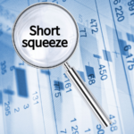 Magnifying lens over background with text Short squeeze, with the financial data visible in the background. 3D rendering. Short-Squeeze Stocks