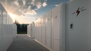 FLNC stock. Concept of renewable energy battery storage system in nature. 3d rendering