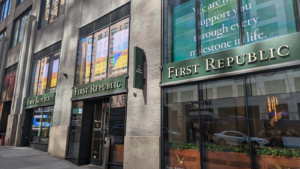 Exterior of a First Republic Bank (FRC) branch on West 34th Street in Midtown Manhattan