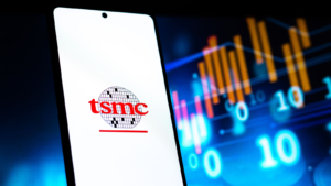 Taiwan Semiconductor, TSMC (TSM) on phone screen stock image.