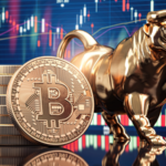 Bitcoin coin with bull and stock chart. Bullish market of BTC-USD. rising meme cryptos Cryptos to Buy. Top Cryptos for Growth