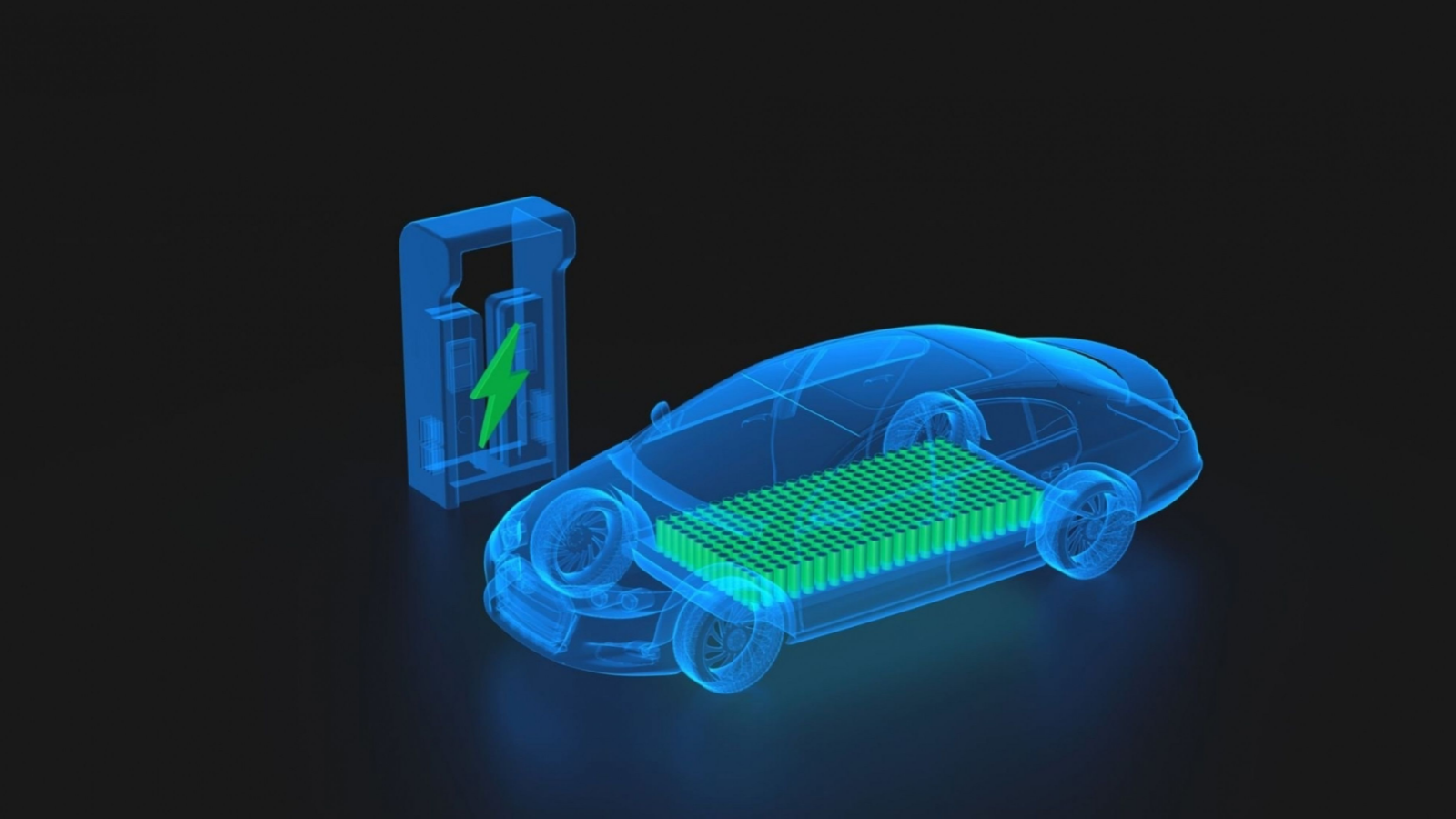 Solid State Battery for EV Electric Vehicle, new research and development batteries with solid electrolyte energy storage for automotive car industry, cathode. 3d illustration