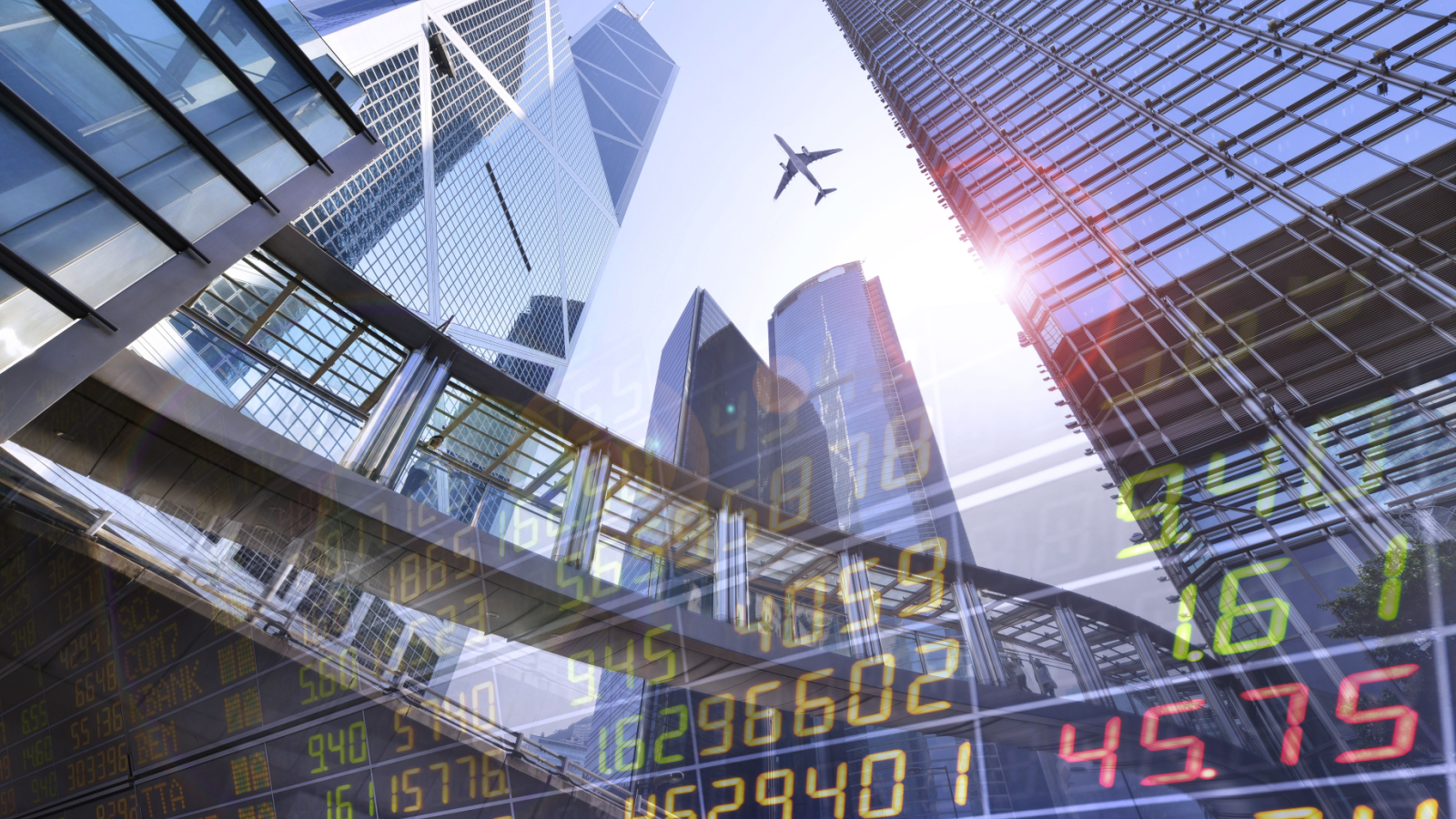 Stock Market Exchange on a skyscraper in Hong Kong background. TOP Financial