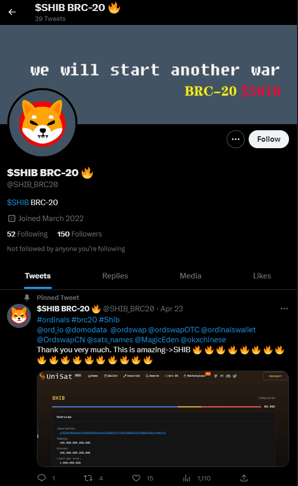 BRC-20 SHIB Twitter account