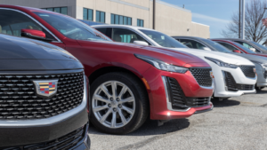 Cadillac car and SUV dealership. Cadillac offers a full line of gas and electric EV vehicles. GM stock