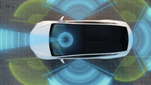 Self Driving Autopilot Car Technologies, Radar, 360, Sensor, Cameras, Laser. Artificial Intelligence Digitalizes and Analyzes Road. Sensor Scanning Road Ahead for Vehicles, Danger, Speed Limits. Lidar, MVIS stock