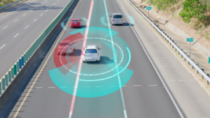 Autonomous Self Driving Car Moving Through highway - Animated Scanning Visualization Concept of Artificial Intelligence Digitalizes and Analyzes Road Using Lidar. MVIS stock