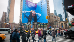 An advertisement for SoFi, a fintech personal finance startup, in New York