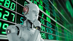 robot analyzing stock market data