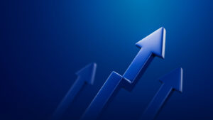 Graphic of blue arrows against deep blue background headed upward. Hyper-Growth Stocks