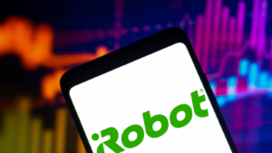 In this photo illustration, the iRobot Corporation (IRBT) logo is seen on a smartphone screen