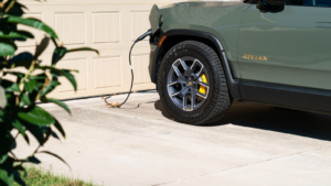 Rivian (RIVN) R1T Electric Pickup Truck Charging at home on a Level 2 home charging station