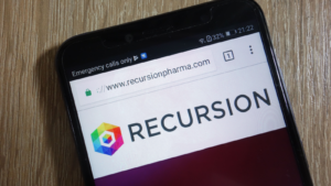 The Recursion Pharmaceuticals (RXRX) website displayed on a modern smartphone