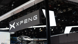Xpeng (XPEV) car logo in Shanghai International Automobile Industry Exhibition