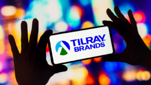 In this photo illustration, the Tilray Brands (TLRY) logo is displayed on a smartphone screen