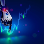 An image of a robotic hand pointing at a point on a stock graph to illustrate AI analysis in stock picking