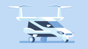 Self-driving flying car or taxi Vector illustration. eVTOL and flying car stocks